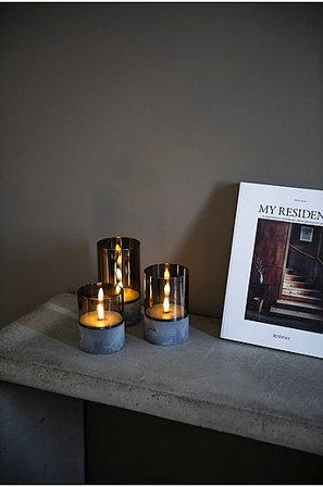 Jotex - Led-kynttilät Lasilla 15cm Harmaa/savunharmaa Harmaa/savunharmaa - B/O - Osta Ledikynttilät Jotex