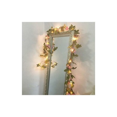 2 metriä 20 LED-kukka-lehtiseppele paristokäyttöinen kuparinen LED-valosarja häät juhlatilaisuuden koristeluun