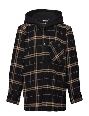 Shirt W Hood Checked Black Lindex