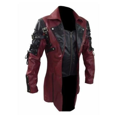 Läderjacka För Män, Fall Motorcykel Biker Jacka Red M