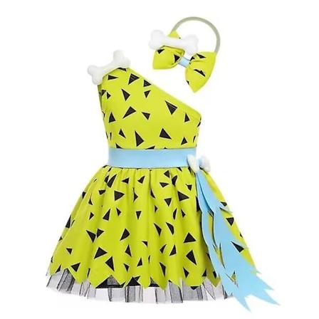 Pigekjole Flinstones Pebbles Kostume Baby Pige Historie Hulemand Stenalder Pels Tøj Baby Pige Kostume Outfits Flere Størrelser Tilgængelige-Xin yellow