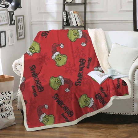 Grinch Flanellfilt | Lättviktig Varm Pläd med Vikta Kanter | Julheminredning*130*100*FT3322