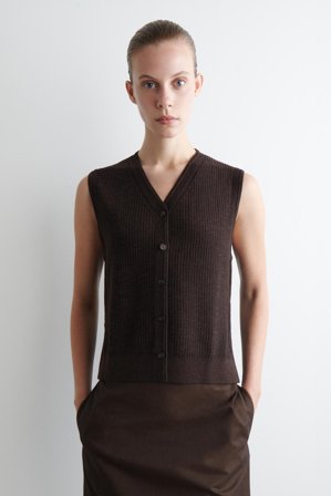 COS Women's Ribbed Merino Wool Blend Vest in Brown