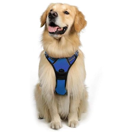 Anti-dragsele för hund, enkel att sätta på hundsele, justerbar reflexsele med främre fästsele för medelstora hundar, stor, (blå, S)