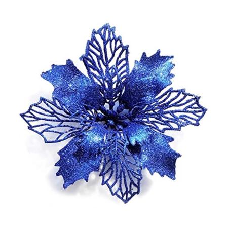 9cm Glitter Kunstig Julerosa Blomst Juletrepynt Julekranspynt Bryllupsfest Vårfestival Nyttårsdekorasjon Safir