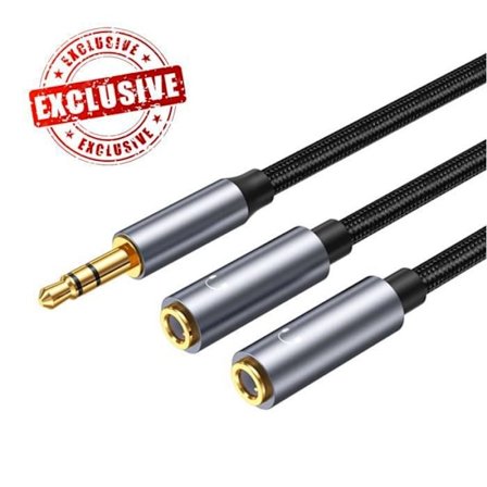 Ljudseparator 3,5 mm - TECH DISCOUNT - Guldpläterad - Flätad kabel - Kopparkärna