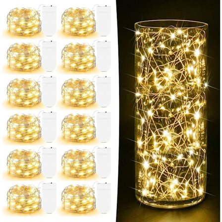 Batteridrivna ljusslingor, 12-pack 2,1 m 20 LED koppartrådsslingor - Blinkande eldflugsljus för murarburkar, bröllopsdekoration
