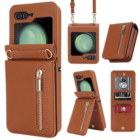 Z Flip 5 Fodral, Crossbody Dragkedja Fodral För Samsung Galaxy Z Flip 5 Med Korthållare