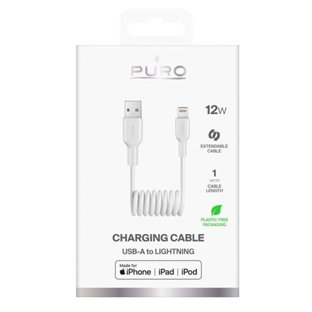 Puro 12W USB-A - Lightning Spiralkabel 1m - Vit