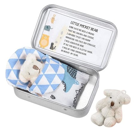 Liten fickbjörn i tenn, gosig liten björn i en låda med kort och täcken för pojkar flickor db