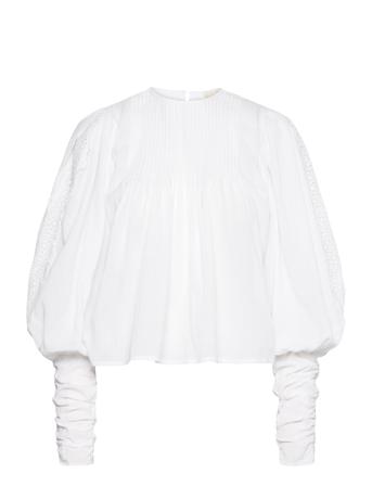 Cotton Slub Puffed Blouse Tops Blouses Long-sleeved White By Ti Mo
