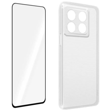 Oneplus 10T etui Soft Gel Silikone og 9H hærdet glasfilm Sort omrids Svart