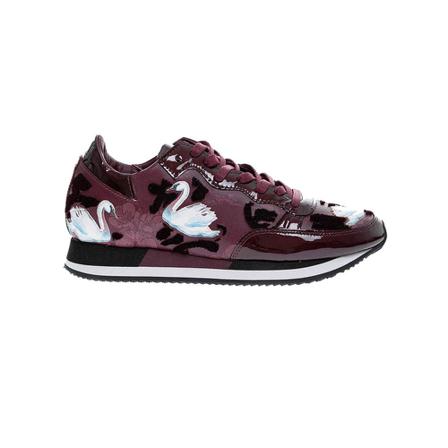 Philippe Model Tropez Bright - Flower and swan print calfskin sneakers , Rood , Dames , Maat: 39 EU