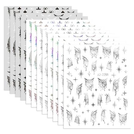 12 Ark Butterfly Negleklistermærker, Selvklæbende Negleklistermærker til Kvinder Piger DIY Manicure Dekoration, 10*8.5cm