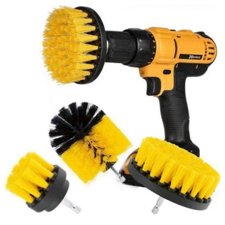Borstfäste för borrmaskin - Rengöringsborste för kraftfull skrubbning - Allroundborste för badrumsytor, fogar, golv, badkar, bil, grill Yellow
