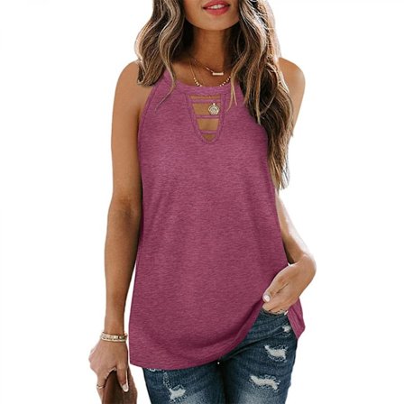 Kvinners Tank Tops Halterneck Uthulet Sexy Sommer Ermeløs Cami Topper --- Rose Red (Størrelse XL)