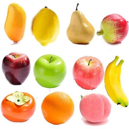 11 stk kunstige frukter realistiske falske frukt dekorative naturtro simulering