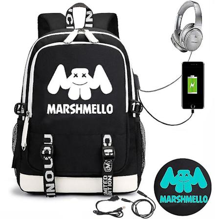 Marshmello Ryggsekk USB-Lader Stor Kapasitet Student Skoleveske Color-1