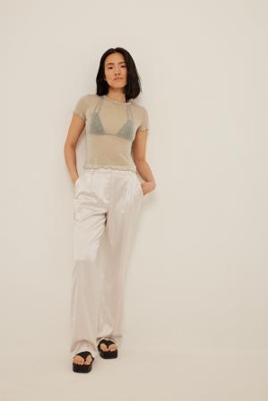 NA-KD Party Kortärmad topp i lurex - Stickade toppar - Beige - XX-Small