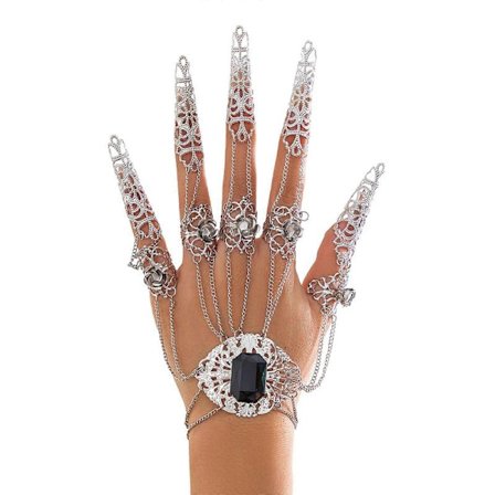 Kedjeklo Ringar Armband Fingerringar Armband Kedjearmband med Fingernaglar Topp Klo Ringar Antik Drottning Kostym Flerfärgad