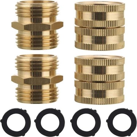 Slangeadapter, han til han, hun til hun, 3/4 tomme messingkobling, 4-pakke med ekstra 4 skiver