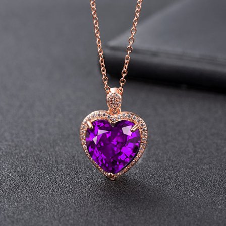Koreansk stil Fashionabla roséguld hjärtformade ametisthänge, hel diamant lila diamant kärlekshänge halsband, enkla smycken
