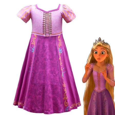 Tyttöjen Rapunzel Cosplay -asujuhlamekko, lyhythihainen prinsessamekko 6-12-vuotiaille lapsille