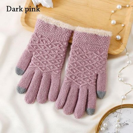 Strikkede Vanter Touch Screen Handsker MØRK PINK