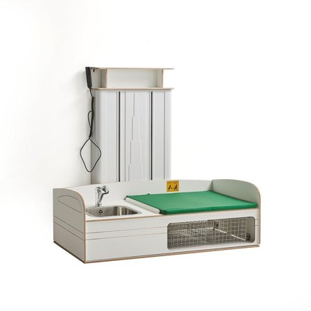 Höhenverstellbarer Wickeltisch NEIL, wandmontiert, inkl. L/H-Spülbecken, 1400x800 mm