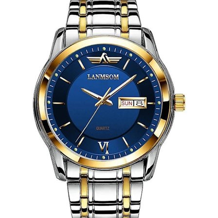 Ultratyndt herreur med Quartz, kalender, vandtæt, armbåndsur til mænd Herre l622 blå bund gylden kant