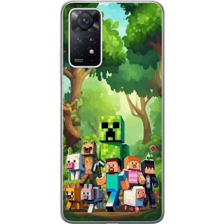 Kompatibel Mobilcover til Xiaomi Redmi Note 11 Pro Klodset pixeleret spilverden med grønne figurer og dyr i frodig skovmiljø