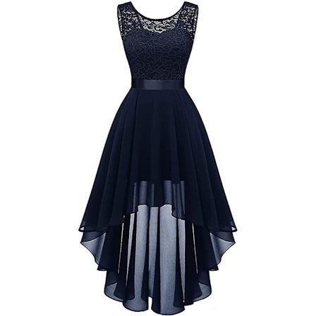 BeryLove Femme Robe de Cocktail Soire Bal Pin Up en Dentelle Mousseline Jupe High Low sans Manche avec Ceinture