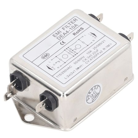 Strøm EMI Filter Støyundertrykker Enkeltfase AC Lydrenser AC115V/250V 50/60Hz 10A Chip Type