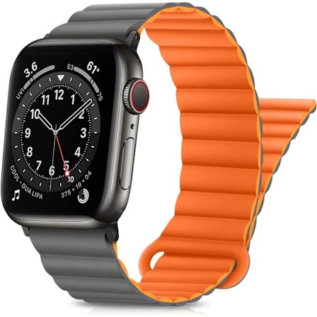 Kompatibel med Apple Watch-armband 41 mm 40 mm 38 mm, dubbelsidig bärbar silikonmagnetband (grå orange)