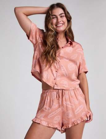 Hunkemöller Short Vis Satin Ruffle - Pink - XS