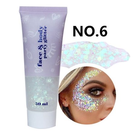 Transparent hvid ansigts- og kropsglimmer - Party glimmer festival rave kostume, egnet til kvinder og børn.