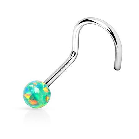 1 st. Skruvbar näspiercing i 316L stål med 2 mm Rund Grön Opal