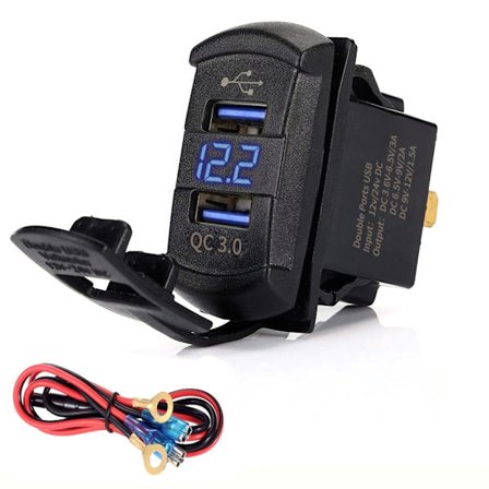 60 cm til QC 3.0 Bil Dual USB-oplader med LED Voltmeter Passer Hurtig Opladning Biladapter 11/XR/Xs/Max/X/8/7