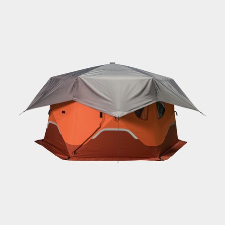 Eisfischzelt iFish IceHotel 4, Pop-up, für 1 - 4 Personen, mit 6 Fenstern & 2 Türen + Boden + Innenzelt + Regenschutz - Boot