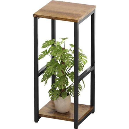 Moderne 2-lags metal hjørne plantestand, 80 cm indendørs plantehylde, firkantet blomsterpotteholder (2-lags, sort)