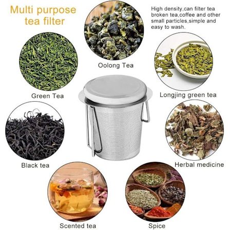 Te-infuser, 304 rustfritt stål te-sil med lokk og sammenleggbart håndtak, tefilter for tekanner kopper krus for brygging av løs te