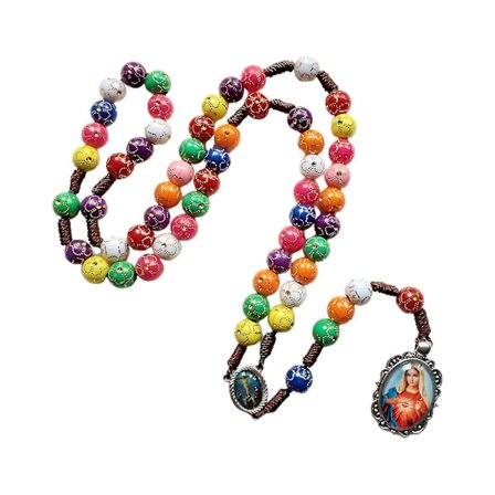 Färgglatt pärlrosenkranss halsband med Maria-hänge Halsband Religiösa Katolska Bönpresenter