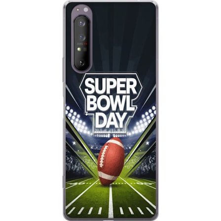 Kompatibel Mobilcover til Sony Xperia 1 II Super Bowl Day plakat med amerikansk fodbold på oplyst arena i dramatisk sportsdesign