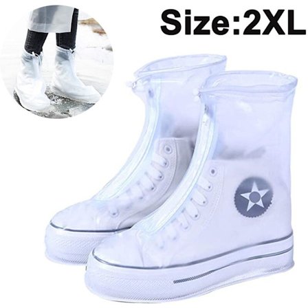 Genanvendelige regnstøvler Regnsko-overtræk Skridsikre vandtætte overtrækssko Sammenfoldelige galoscher Mænd/Kvinder/Børn, hvid, XXL
