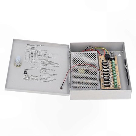 9-kanavainen 12V 10A virtalähdeyksikkö lukolla, 110V-220V sisääntulo CCTV-järjestelmille