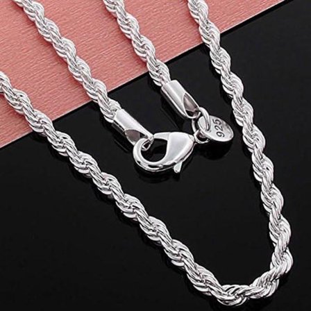 Saengthong 925 Sterling Silver Rope Chain Twist Halsband Bröllop Förlovning Smycken 2MM (22")