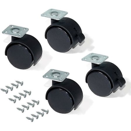 Set med 4 svängbara hjul 50 mm med fästplatta/kullager Svart
