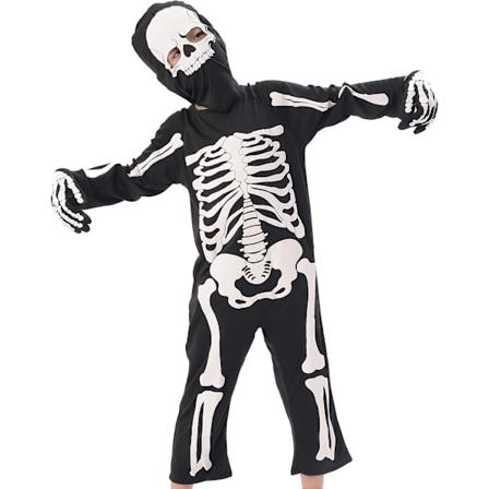 Børneskeletkostume, Halloween gløder i mørket flot kjole outfit til karnevalsfest 3-10 år Vit 7-8 años