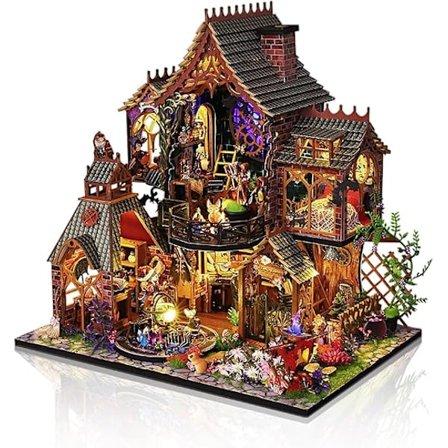 Cuteefun DIY Miniatyrhus Byggsats, DIY Mini Husmodell med Möbler och Verktyg, Kreativ Hantverksgåva Idé för Julklapp (Magic Forest)