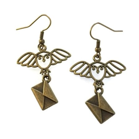 Earrings - Harry Potter - Owl - Hedwig - Letter - Bronze